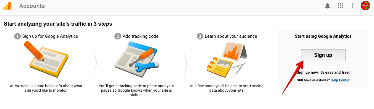 Google Analytics Sign up bar: Google Analytics and Shopify